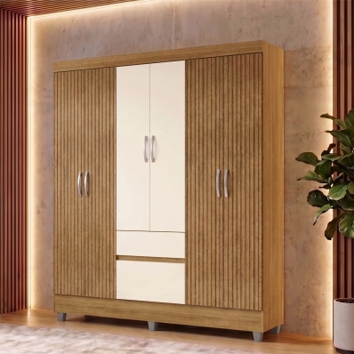 Guarda Roupa Casal 6 Portas 2 Gavetas Roupeiro Quarto Nature Brisa Champanhe