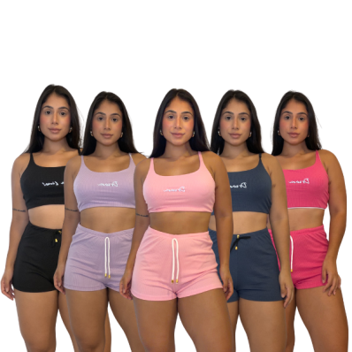 Conjunto Pijama Feminino Estilo Canelado Cropped Short ? Conforto e Estilo, Jade!