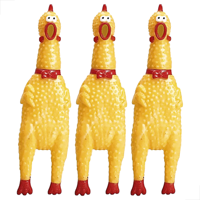KIT 3 UN Brinq p/ Pets Frango Borracha Mordedor Sonoro 40cm