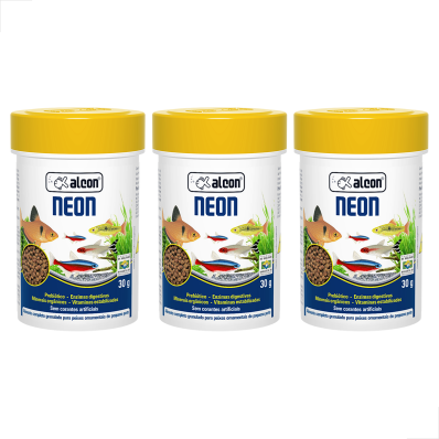 Kit 3 UN Racao Peixes Pequenos de Aquarios Alcon Neon 30g