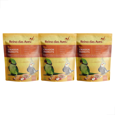 Kit 3 UN Far Psitacideos Reino Das Aves Criador Parrots 400g