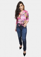 Camisa Rosa Estampada Com Renda Gatabakana