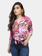 Camisa Rosa Estampada Com Renda Gatabakana