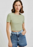 Blusa Feminina Cropped Manga Curta Com Elastano