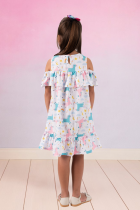 Vestido Infantil Ombro Caído Unicornio Verão Menina 