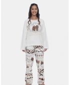 PIJAMA FEMININO SONHART MANGA LONGA E CALÇA MOLETINHO BEGE PLUS SIZE