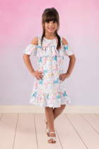 Vestido Infantil Ombro Caído Unicornio Verão Menina 