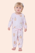 PIJAMA BEBÊ FEMININO LONGO LISTRAS URSO SUEDE - BOCEJINHO