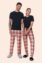 PIJAMA FEMININO MANGA CURTA COM CALÇA XADREZ SUEDE - BOCEJINHO