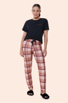 PIJAMA FEMININO MANGA CURTA COM CALÇA XADREZ SUEDE PLUS SIZE - BOCEJINHO