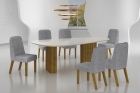 Conjunto Sala de Jantar Mesa Orgânica Com Vidro 180cm com 6 Cadeiras Pé Madeira Isis