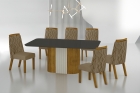 Conjunto Sala de Jantar Mesa Com Vidro 180cm com 6 Cadeiras Pé Madeira Dacota