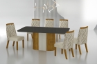 Conjunto Sala de Jantar Mesa Com Vidro 180cm com 6 Cadeiras Pé Madeira Dacota