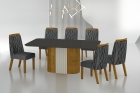 Conjunto Sala de Jantar Mesa Com Vidro 180cm com 6 Cadeiras Pé Madeira Dacota