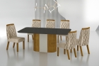 Conjunto Sala de Jantar Mesa Com Vidro 180cm com 6 Cadeiras Pé Madeira Dacota