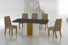 Conjunto Sala de Jantar Mesa Com Vidro 180cm com 6 Cadeiras Pé Madeira Dacota