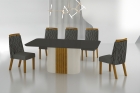 Conjunto Sala de Jantar Mesa Com Vidro 180cm com 6 Cadeiras Pé Madeira Dacota