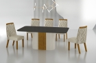 Conjunto Sala de Jantar Mesa Com Vidro 180cm com 6 Cadeiras Pé Madeira Dacota