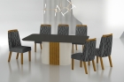 Conjunto Sala de Jantar Mesa Com Vidro 180cm com 6 Cadeiras Pé Madeira Dacota