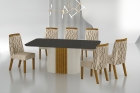 Conjunto Sala de Jantar Mesa Com Vidro 180cm com 6 Cadeiras Pé Madeira Dacota