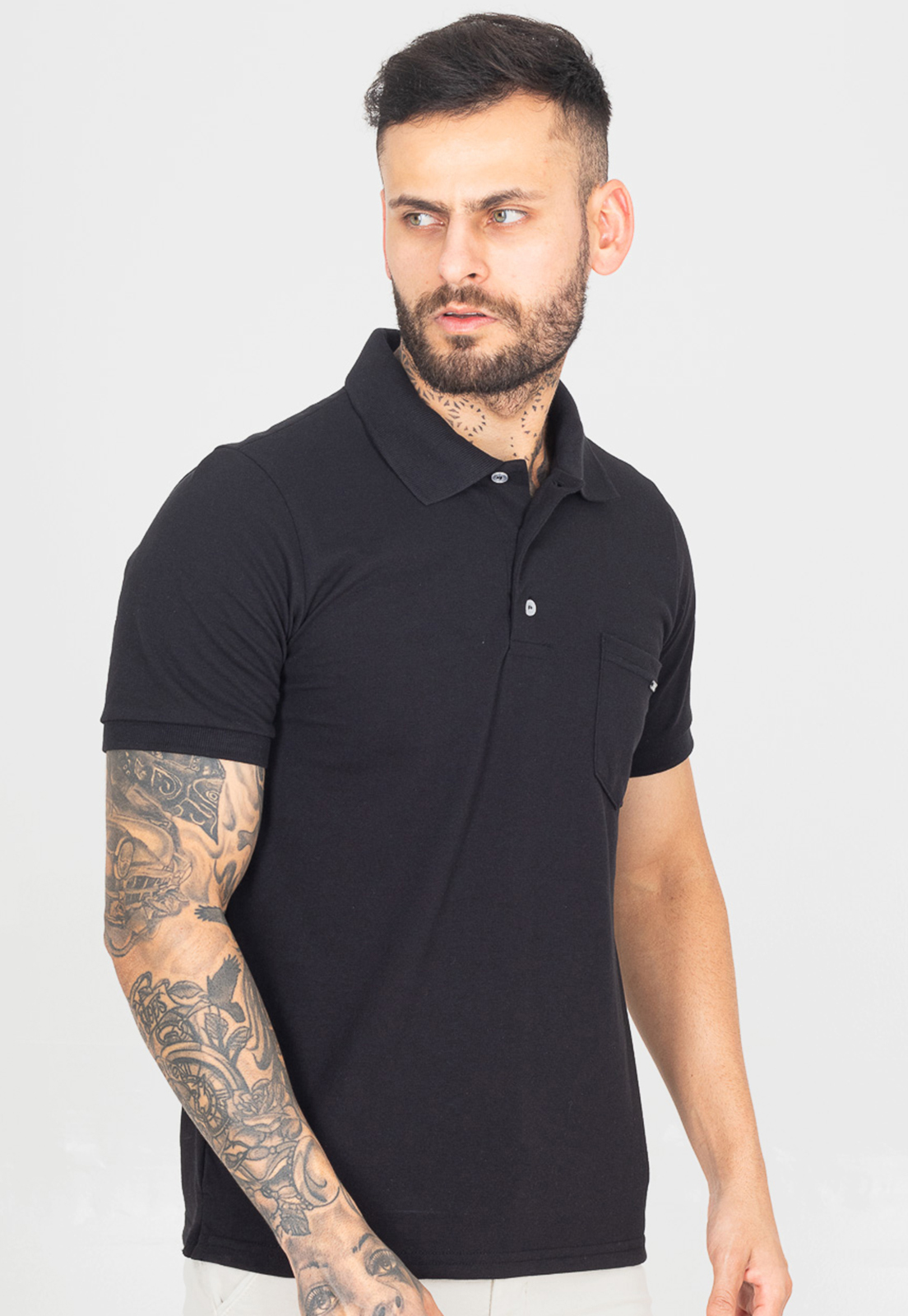 Camisa Polo Masculina Piquet Lisa Com Bolso Manga Curta