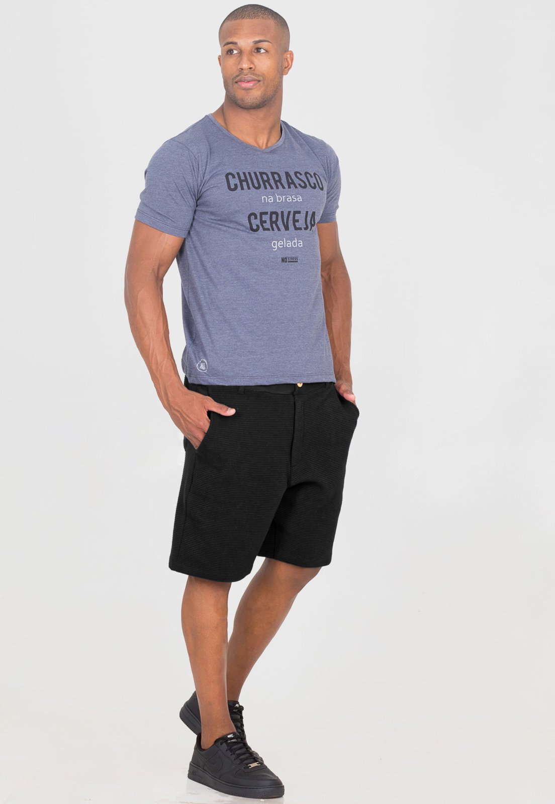 Bermuda Moletom Masculina Casual Classic Fit Alto Relevo