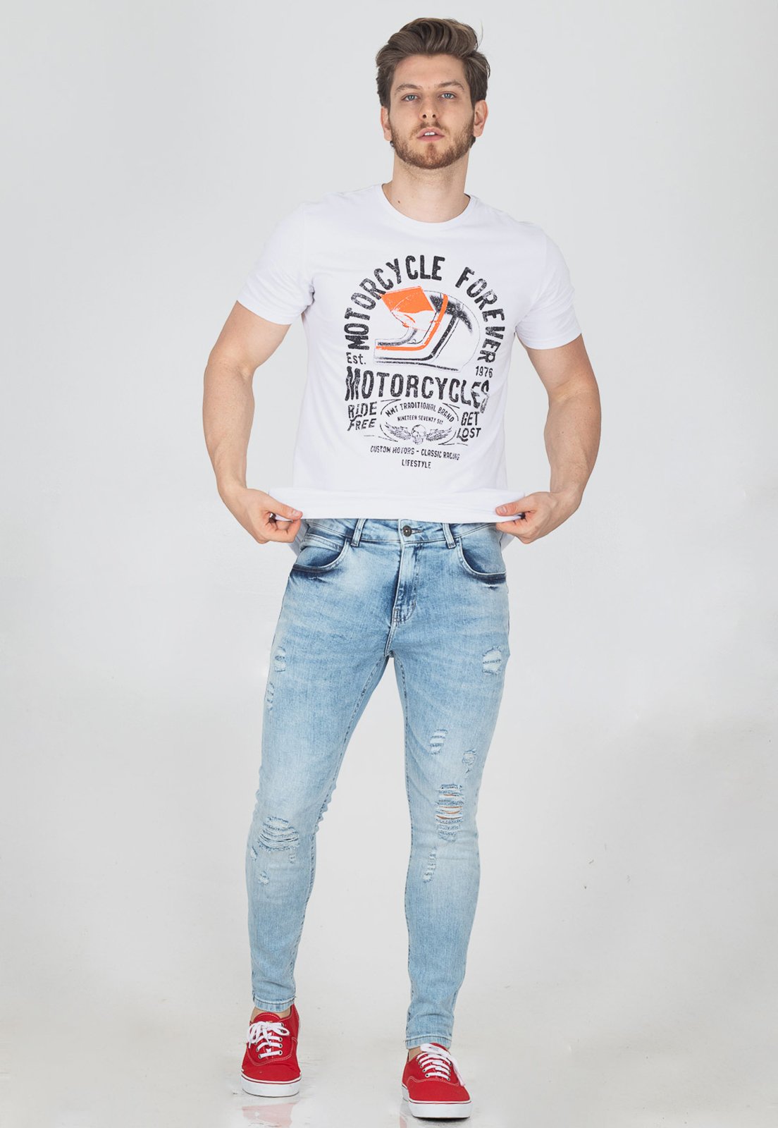 Calça Jeans Skinny Rock & Soda Masculina Desfiada