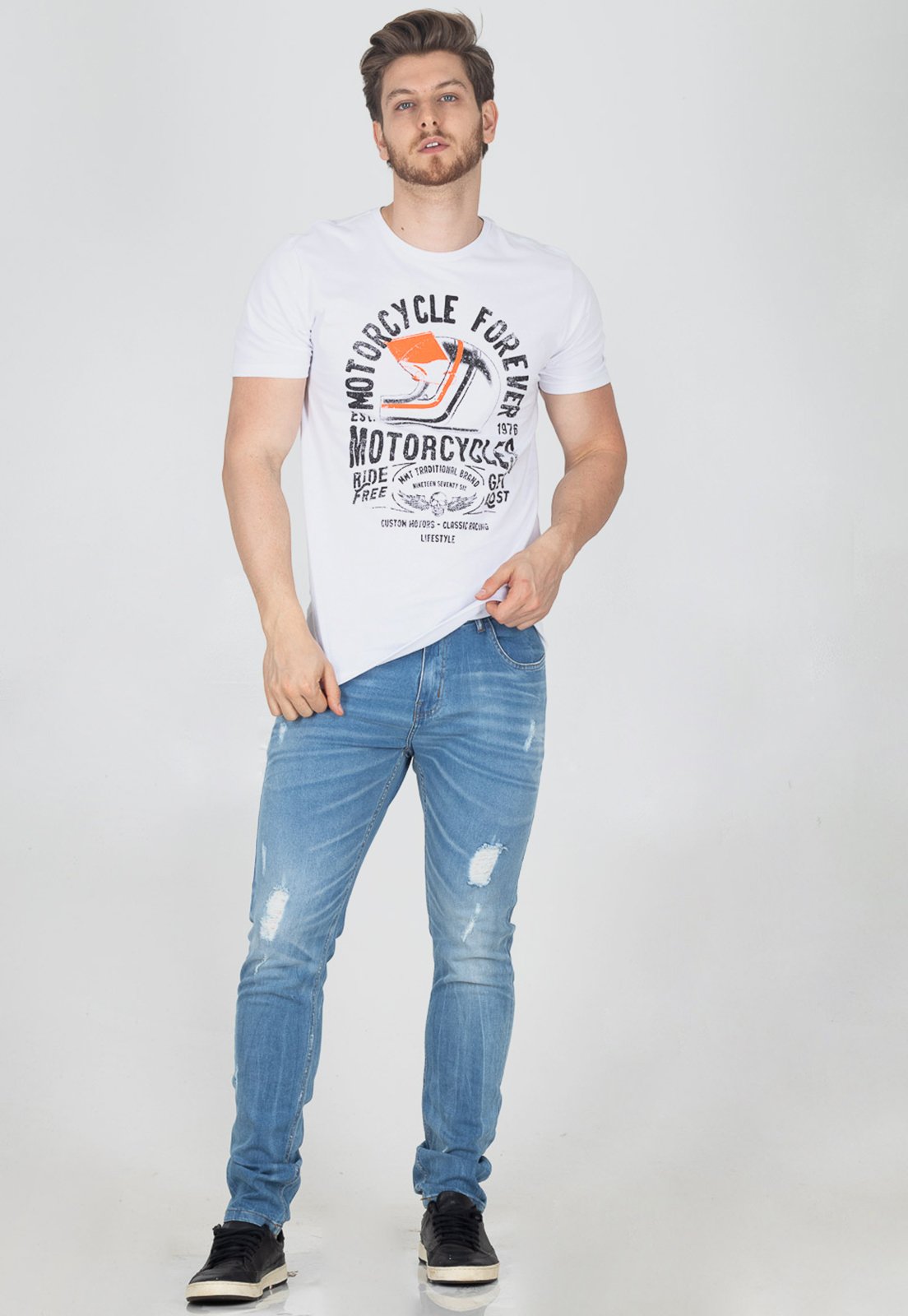 Calça Jeans Skinny Rock & Soda Masculina Desfiada Casual