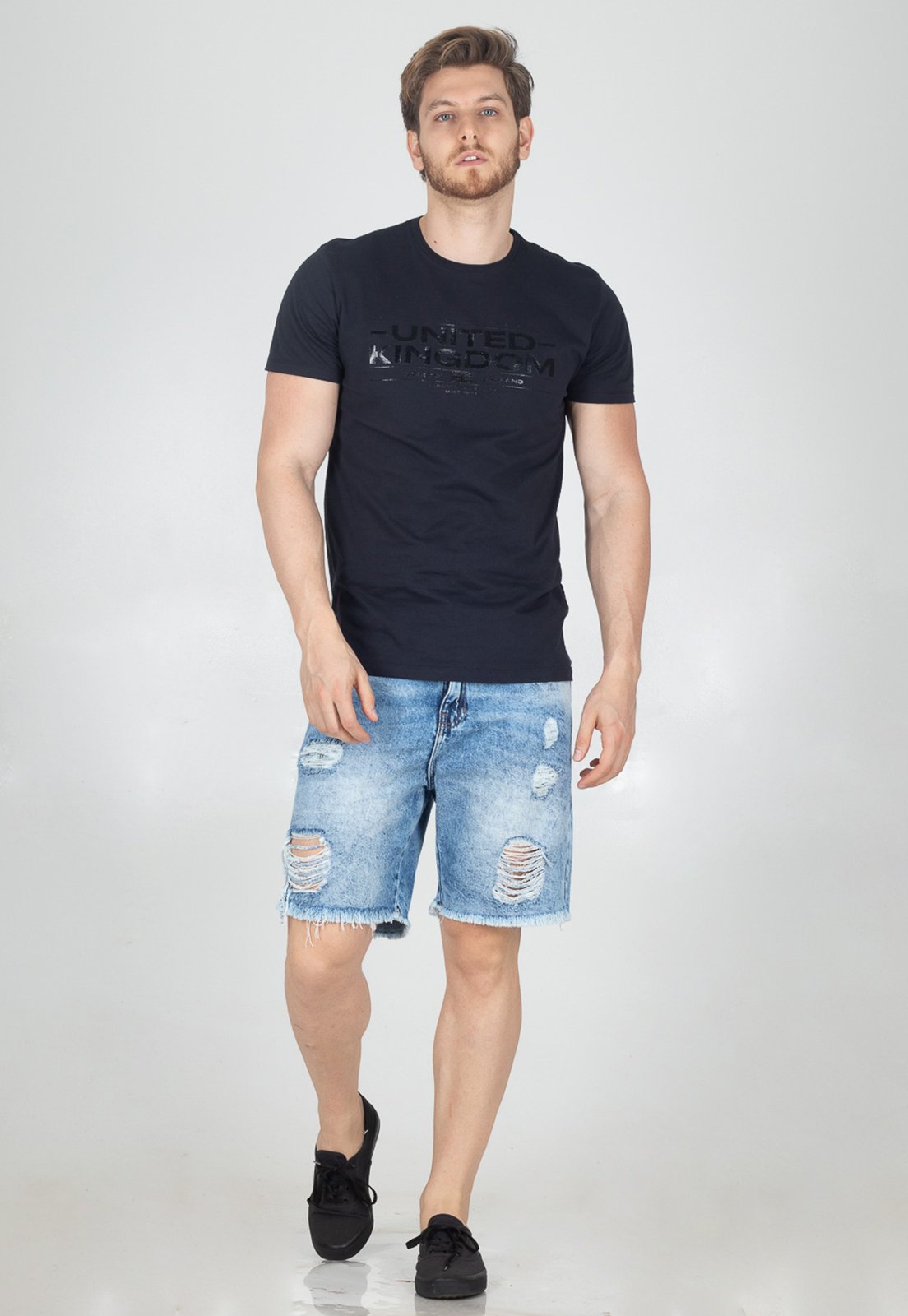 Bermuda Jeans Relaxed Rock & Soda Masculina Destroyed