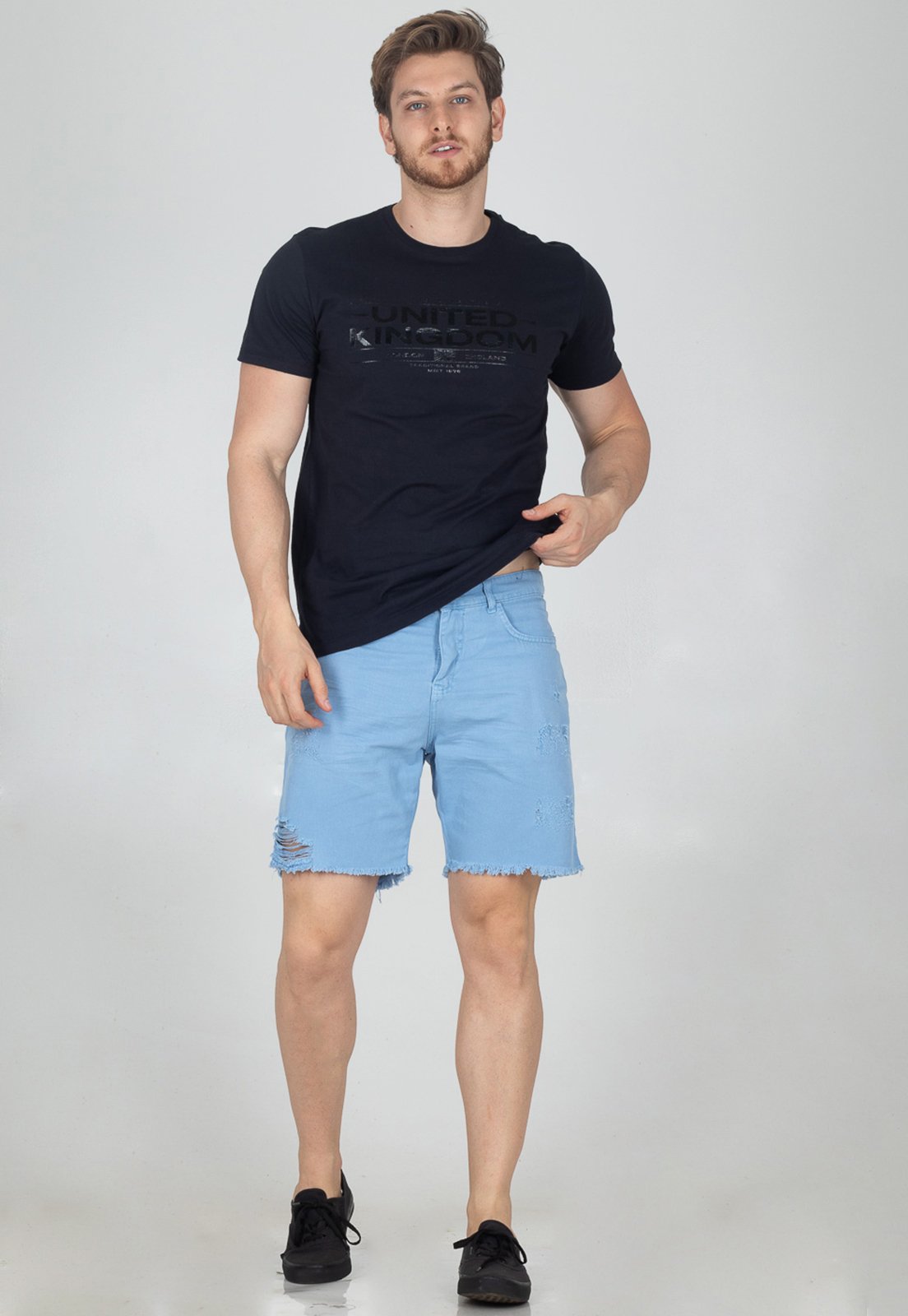 Bermuda Jeans Color Rock & Soda Masculina Sarja Desfiada