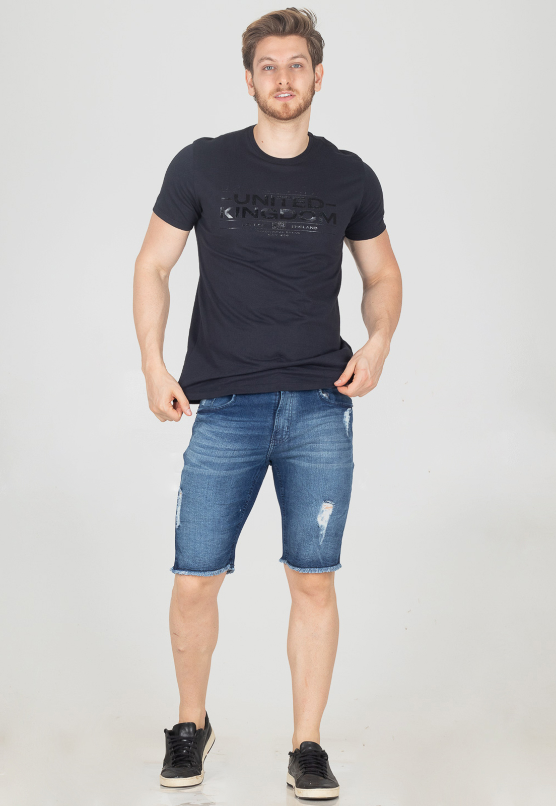 Bermuda Jeans Slim Masculina Desfiada Com Elastano Premium