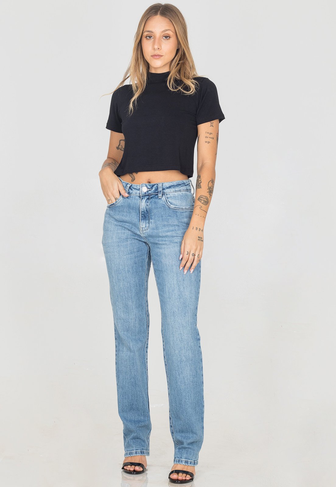 Calça Jeans Mom Feminina Cintura Alta Básica Casual