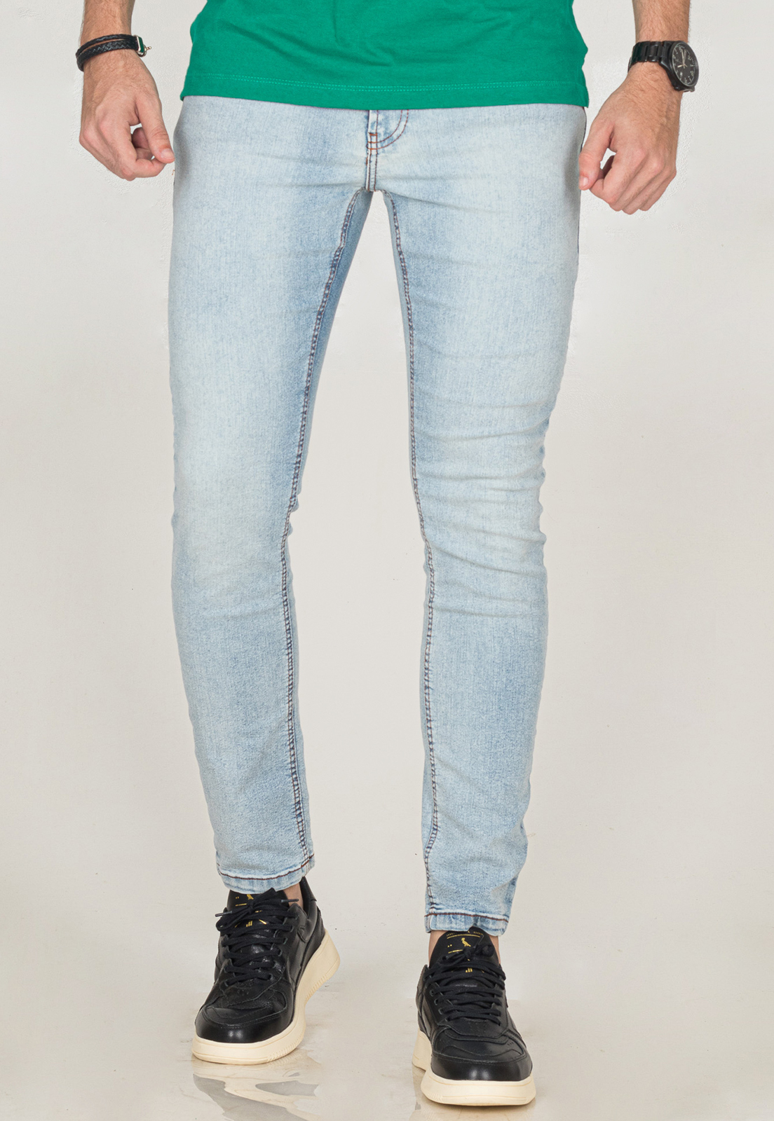 Calça Jeans Masculina Skinny Com Elastano Bolsos Casual