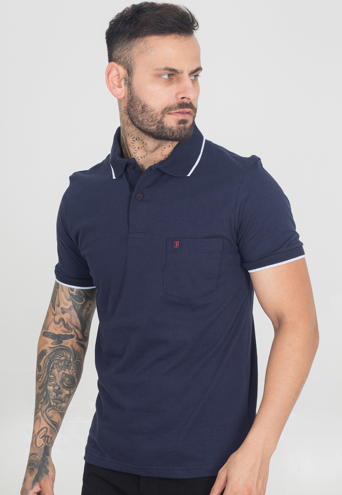 Camisa Gola Polo Masculina Algodão C/ Bolso Manga Curta Lisa