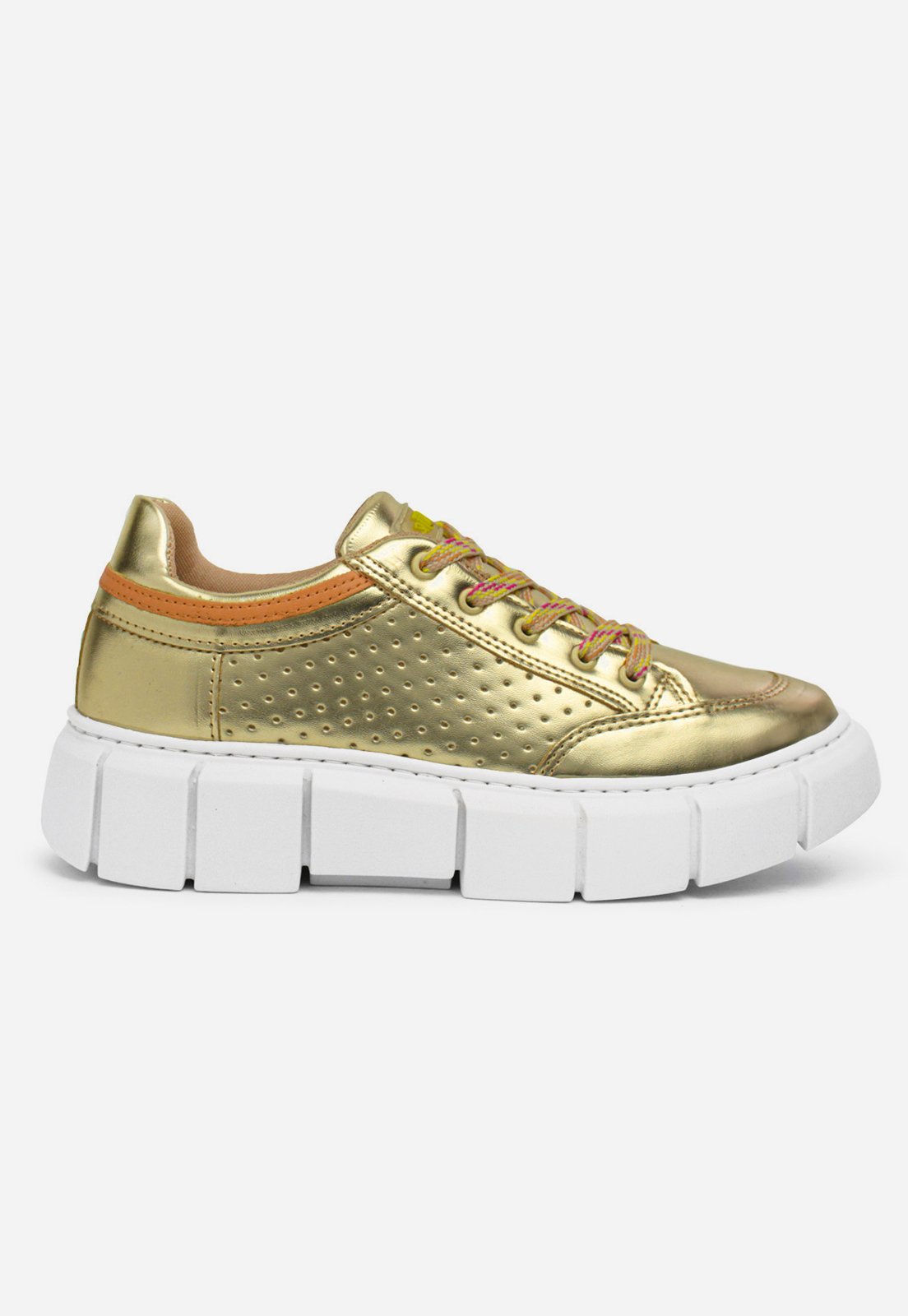 Tênis Sneaker Feminino Couro Casual Lia Dourado