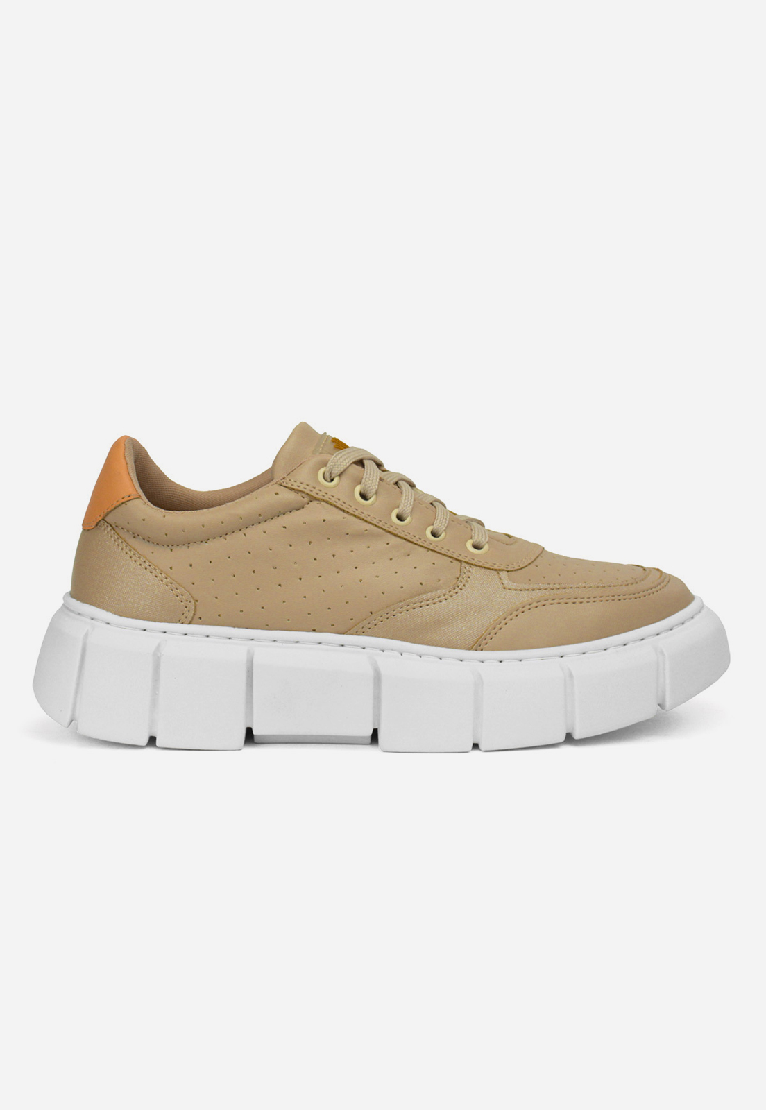 Tênis Sneaker Feminino Casual Urbano Couro Bege