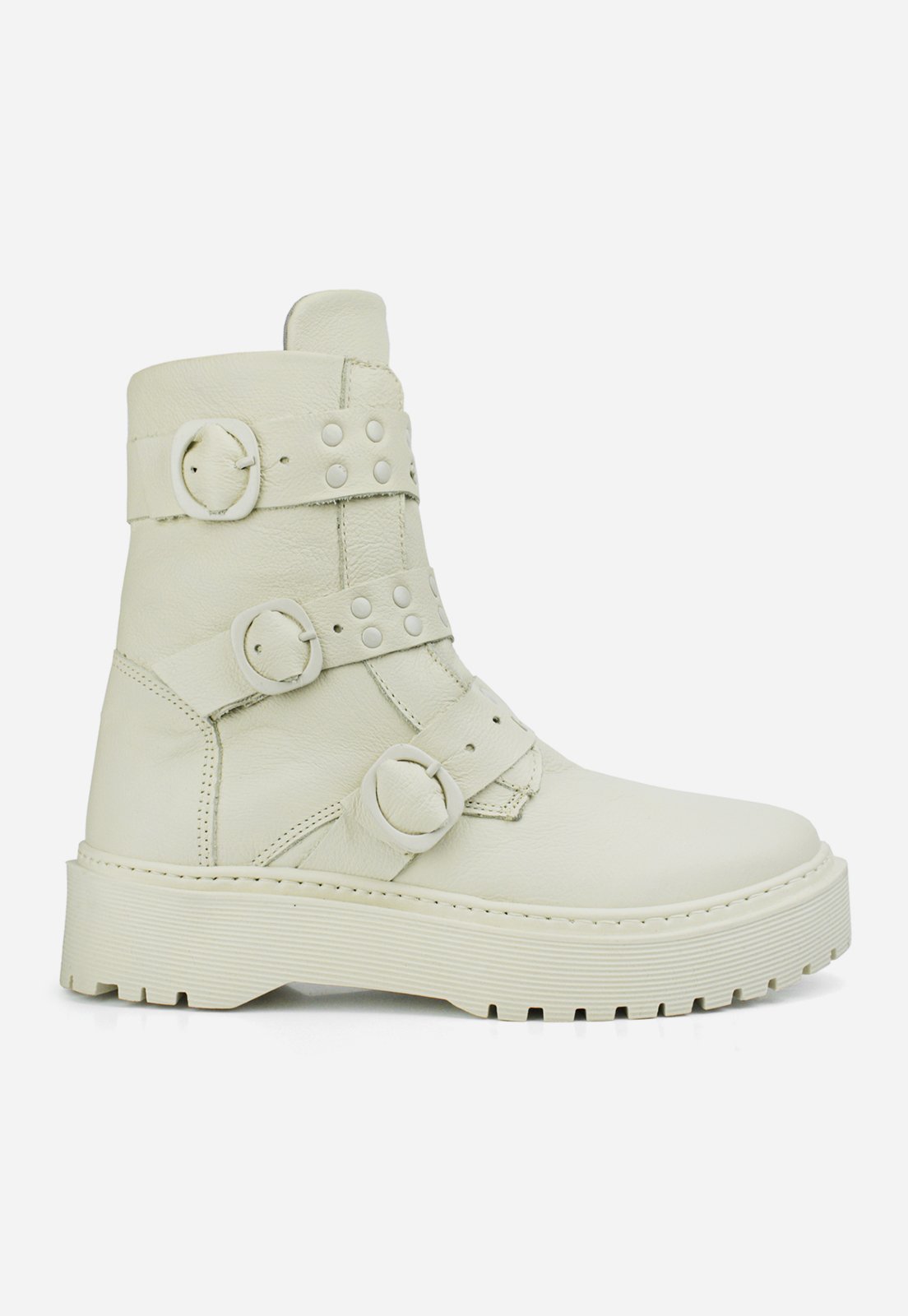 Bota Coturno Feminino Couro Cano Alto Off White