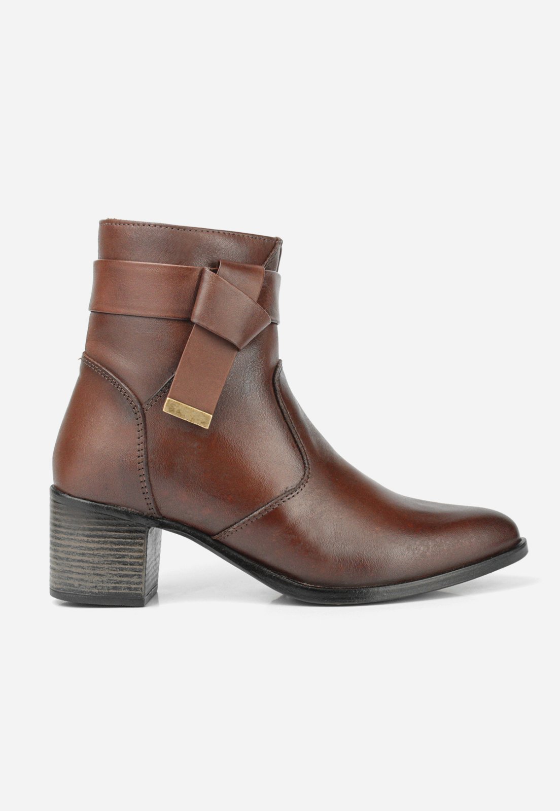 Bota Salto Alto Coturno Feminina Casual Couro Marrom