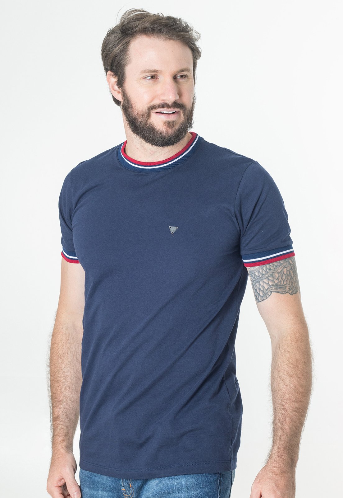 Camiseta Masculina Malha Penteada 30.1 Lisa Com Retilínea