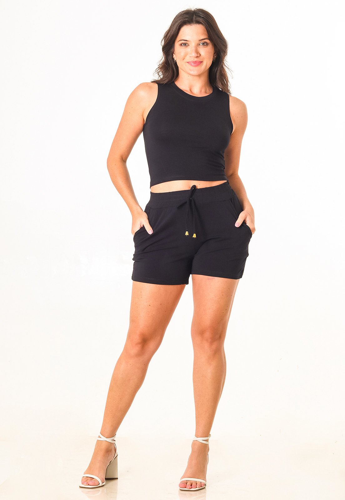 Blusa Cropped Regata Viscolycra Gola Redonda Liso Casual