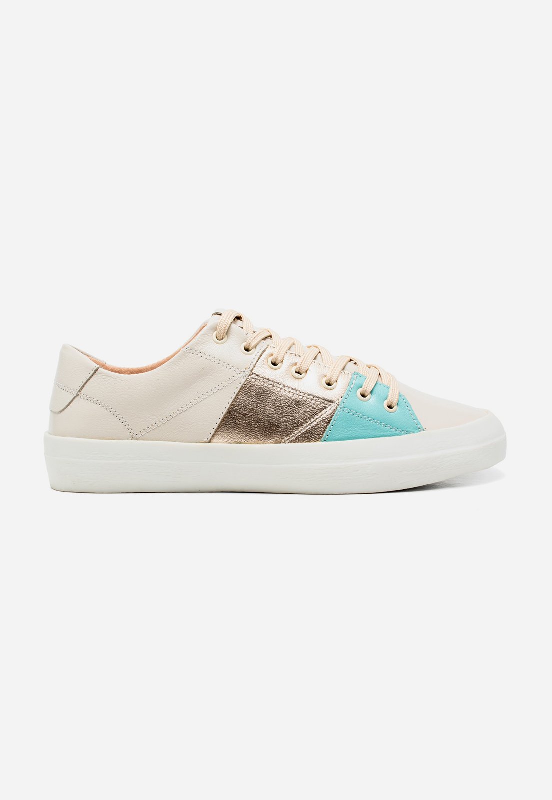 Tênis Feminino Casual Couro Sneaker Metalizado Off White