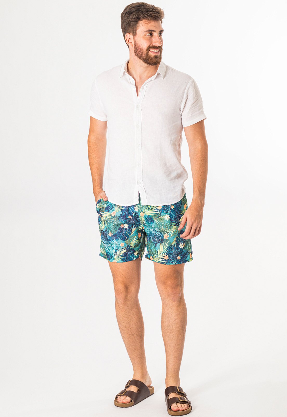 Short Mauricinho Masculino Tactel Estampa Floral Com Bolsos