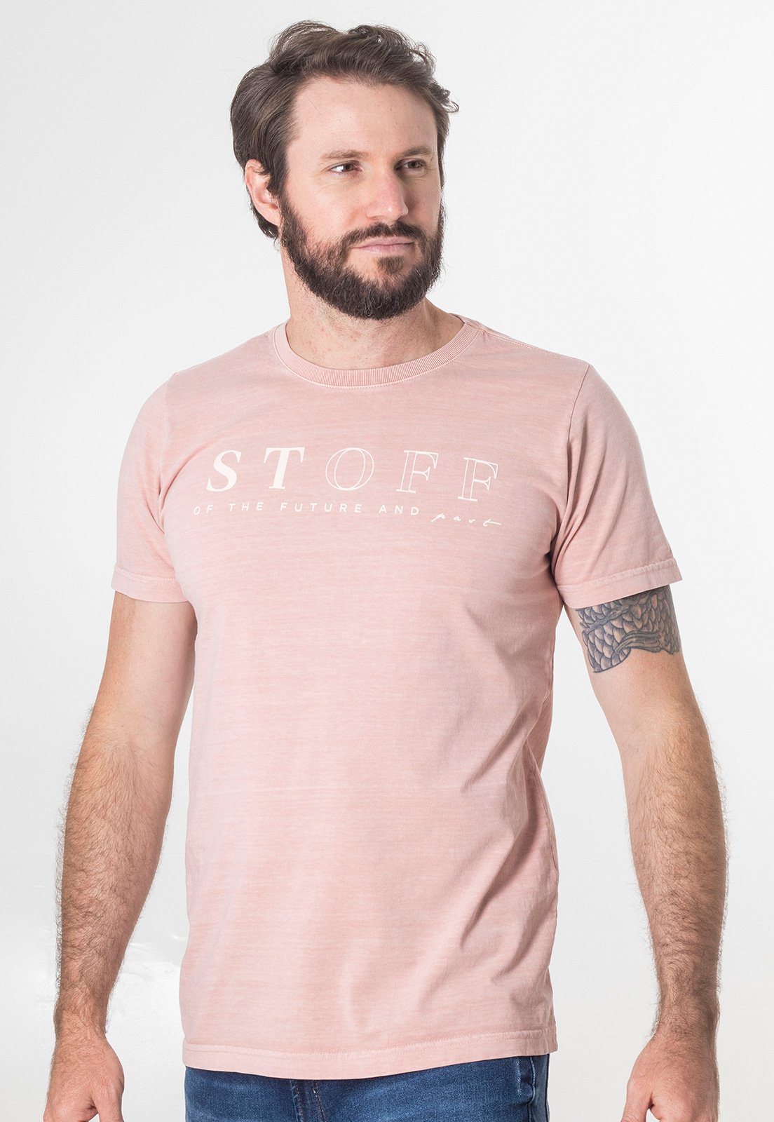 Camiseta Masculina Algodão Estonada Minimalista Manga Curta