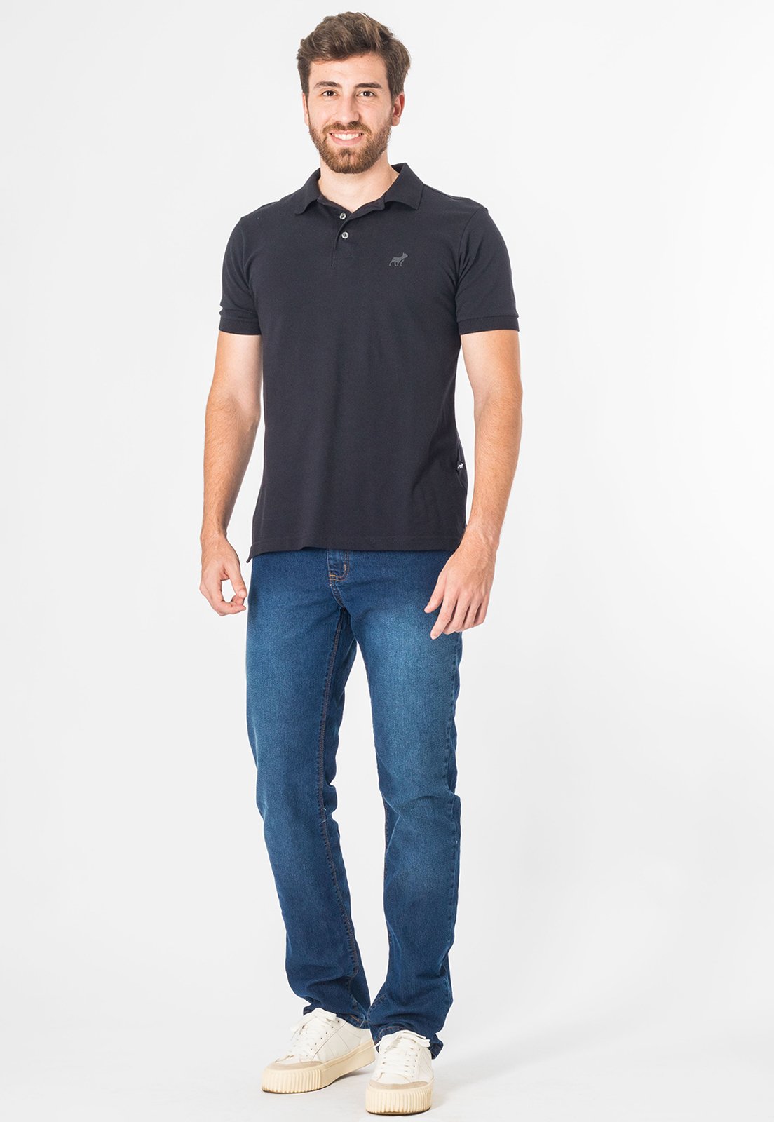 Calça Jeans Masculina Slim Com Elastano Bolso Lisa Azul