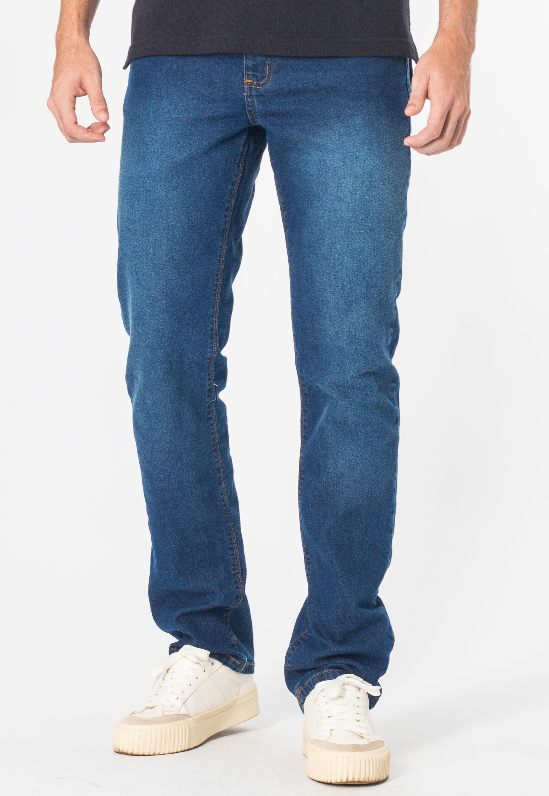 Calça Jeans Masculina Slim Com Elastano Bolso Lisa Azul