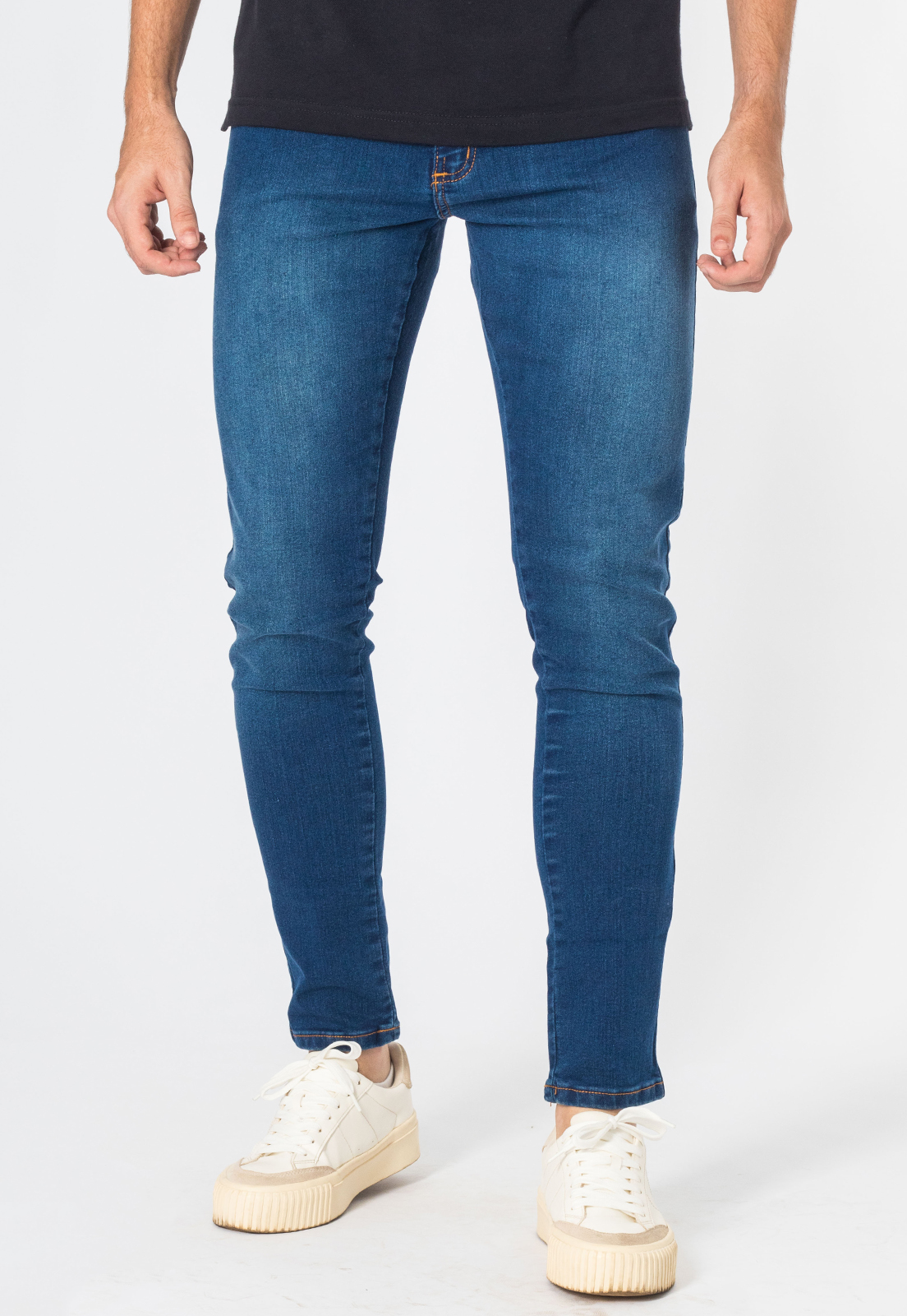 Calça Jeans Masculina Curta Skinny Com Elastano Bolso Azul