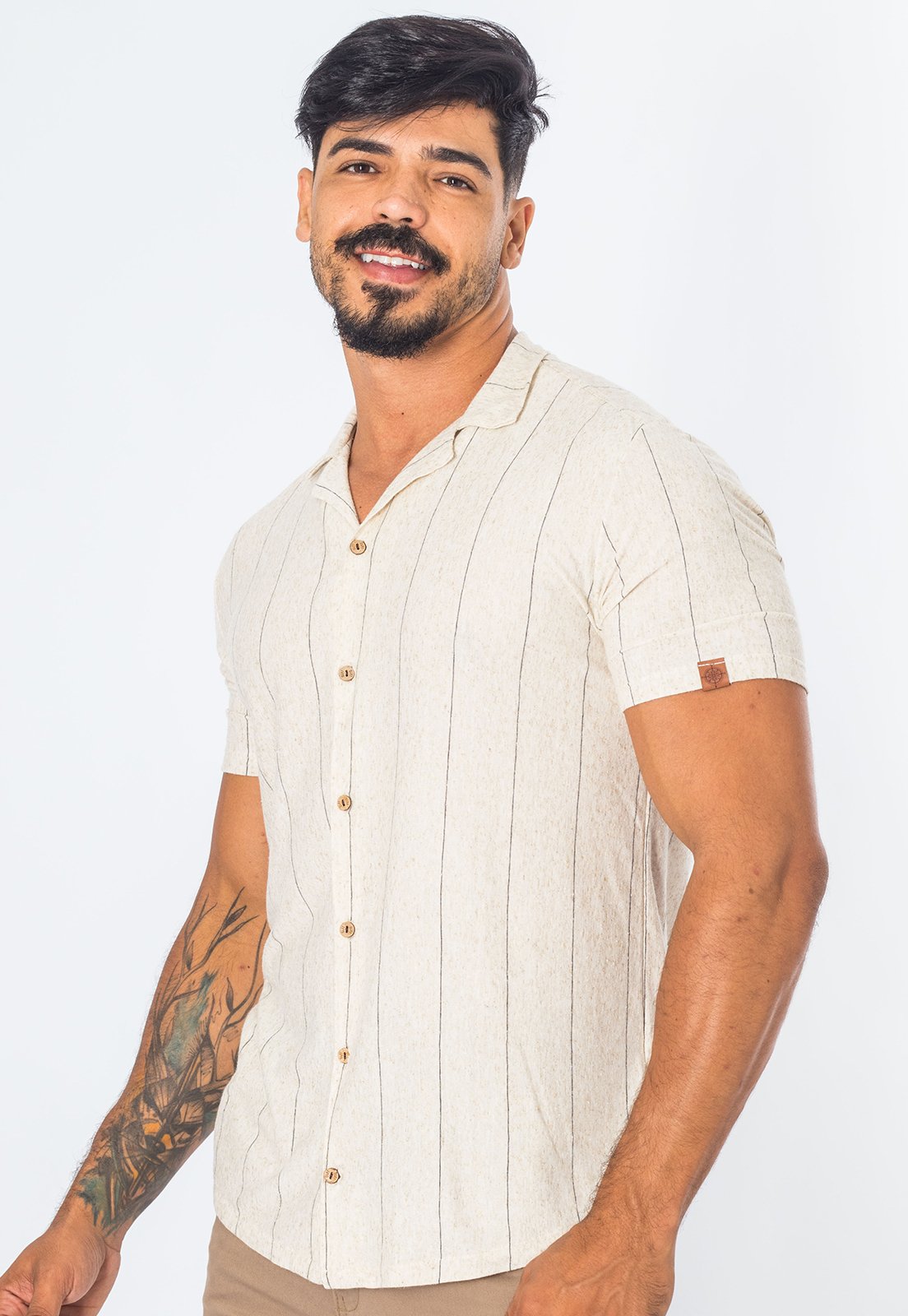 Camisa Masculina Manga Curta Malha Com Listra Casual Premium