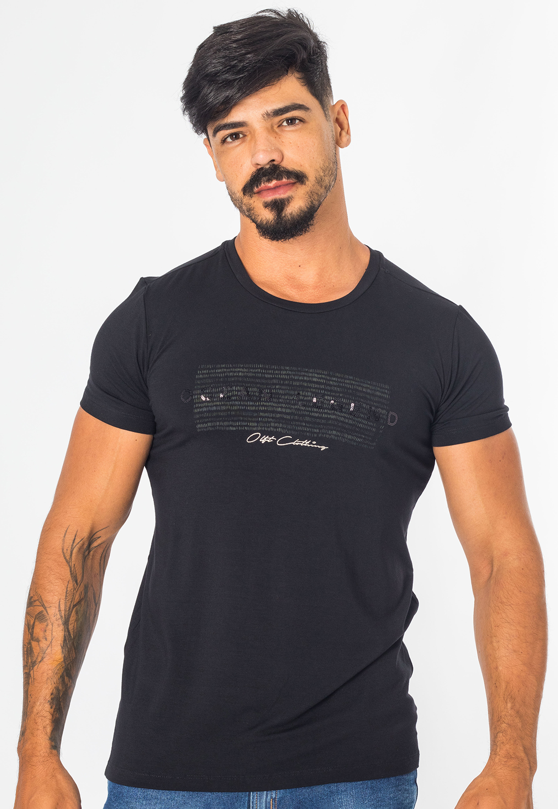 Camiseta Masculina Viscolycra Premium Casual Com Aplicação