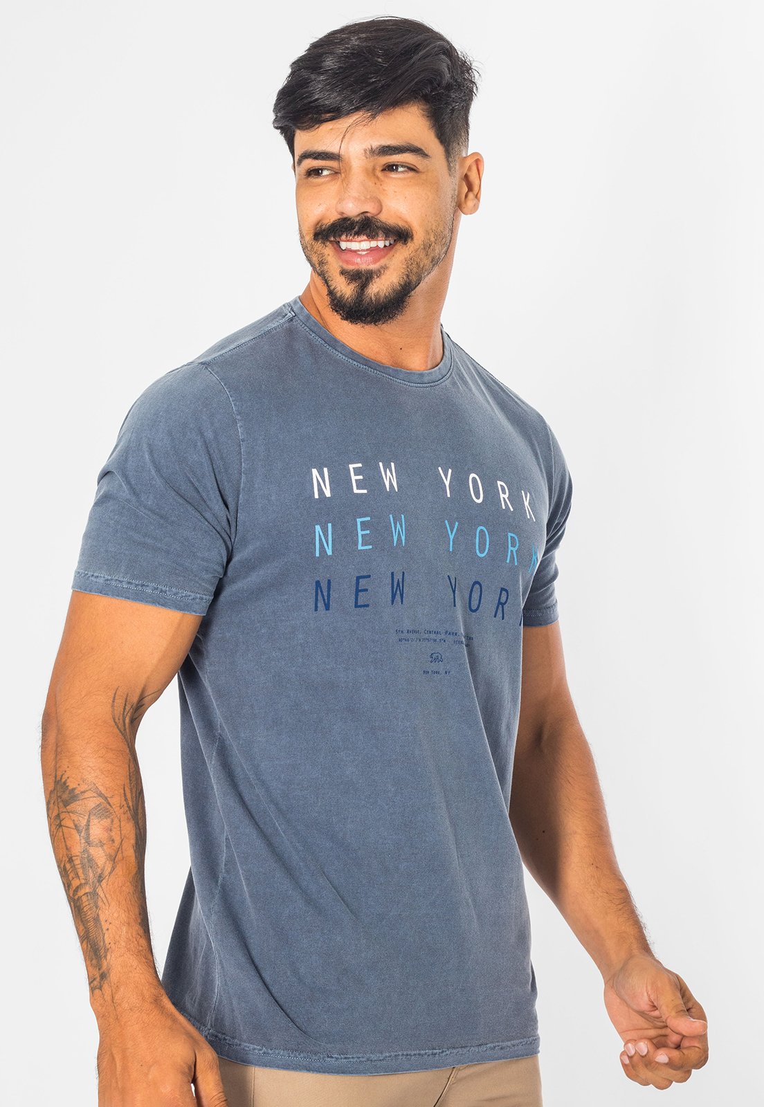 Camiseta Masculina Algodão Estonada New York Manga Curta