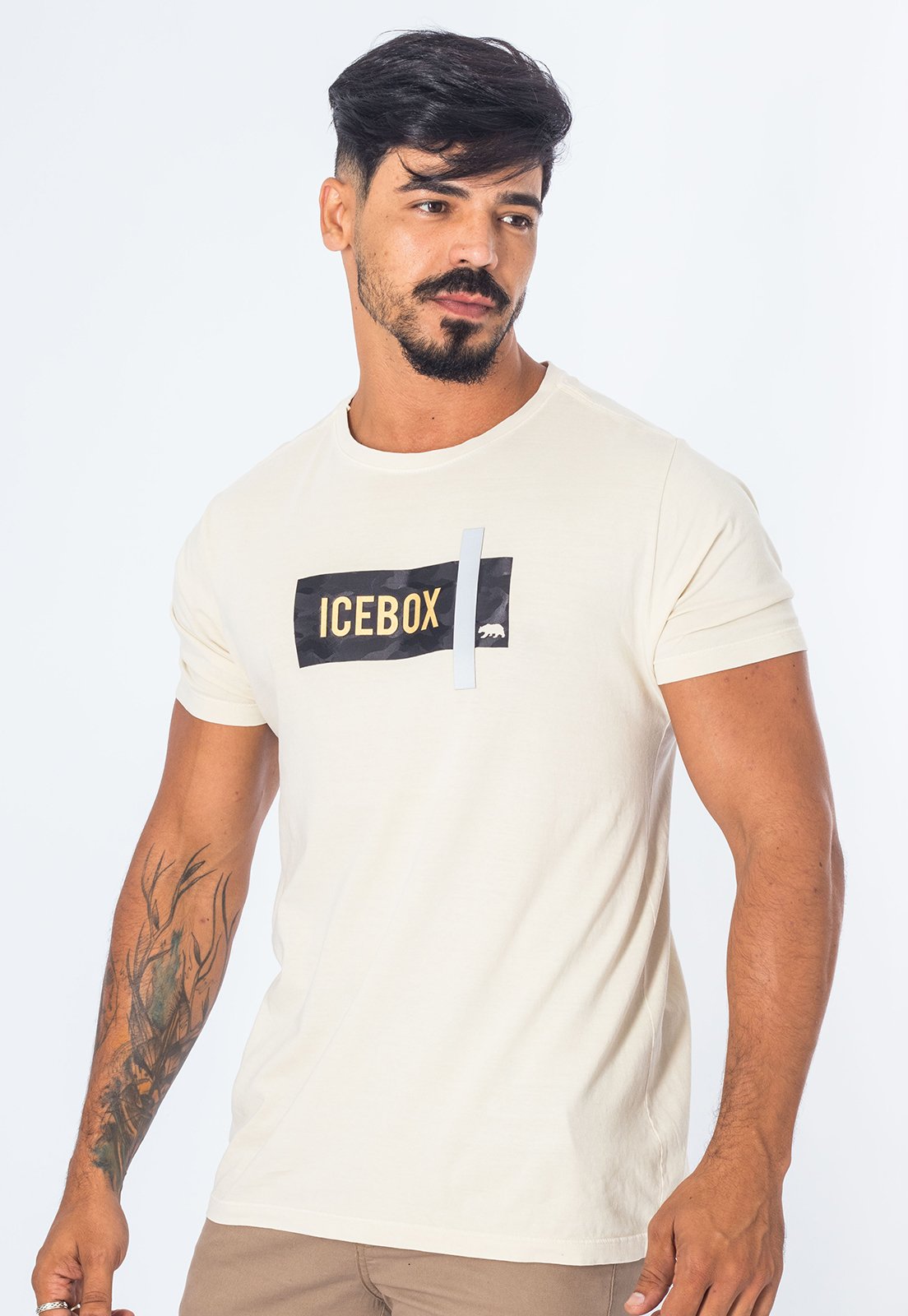 Camiseta Algodão Masculina Estonada Com Estampa Refletiva